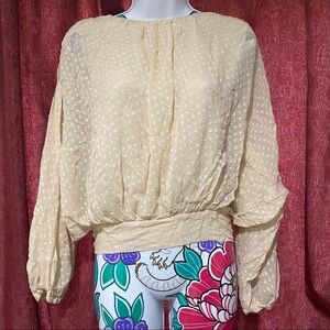 BCBG Cream Beige Puff Sleeve Open Back Blouse